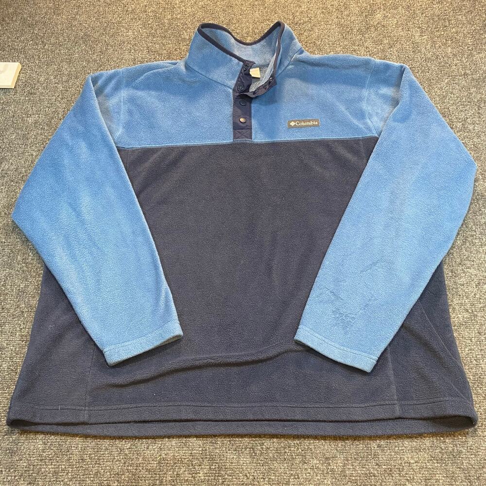 Columbia Mens 2XL XXL Blue Colorblock Fleece Pullover 1/4 Snap Sweater Jacket